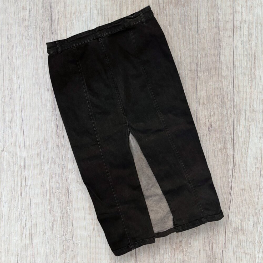 Belle Vere Black Stretch Denim Pull-On Midi Skirt Slit Back Women’s L